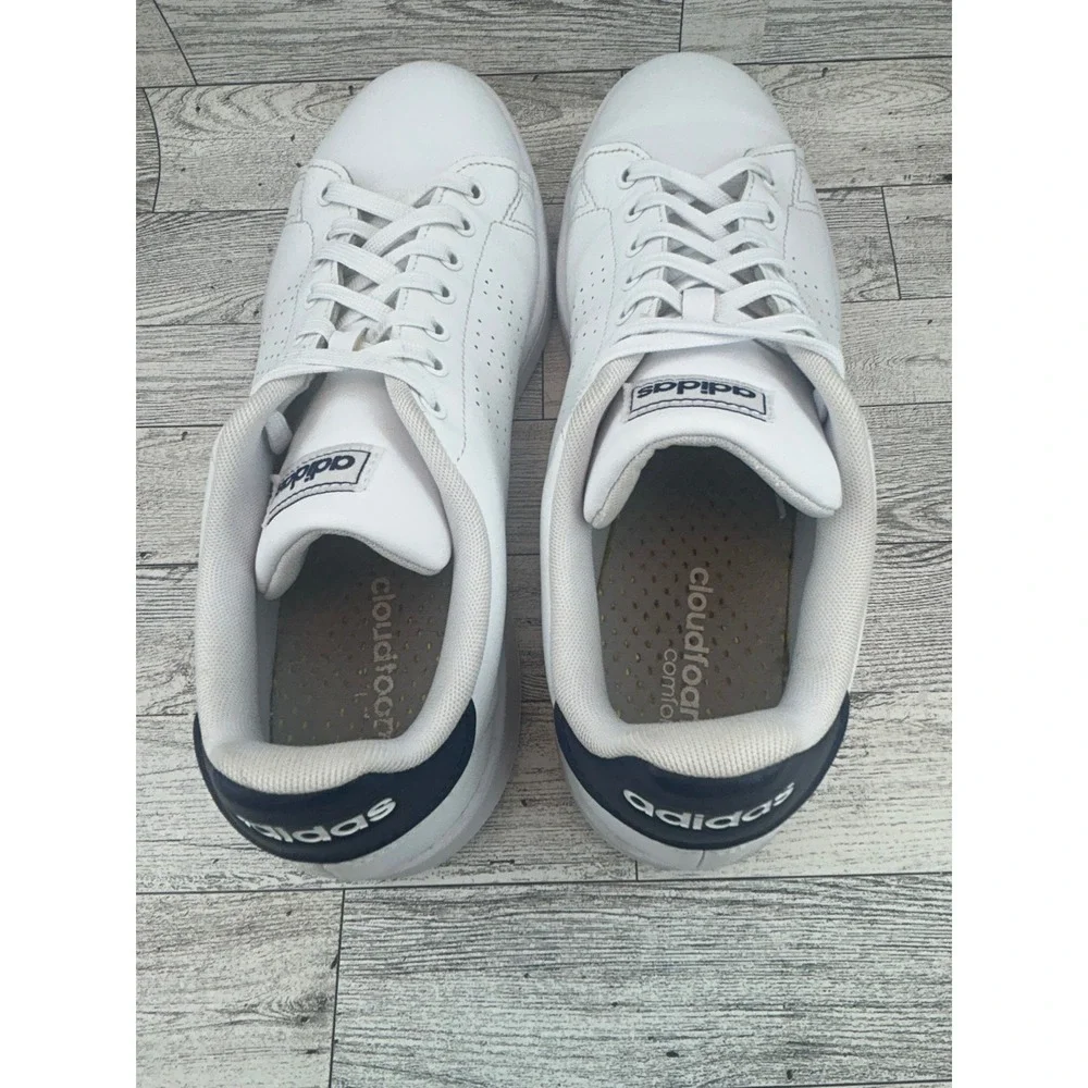 Adidas Mens Advantage Clean White Blue Sneakers Comfort CloudFoam Size US 10‎